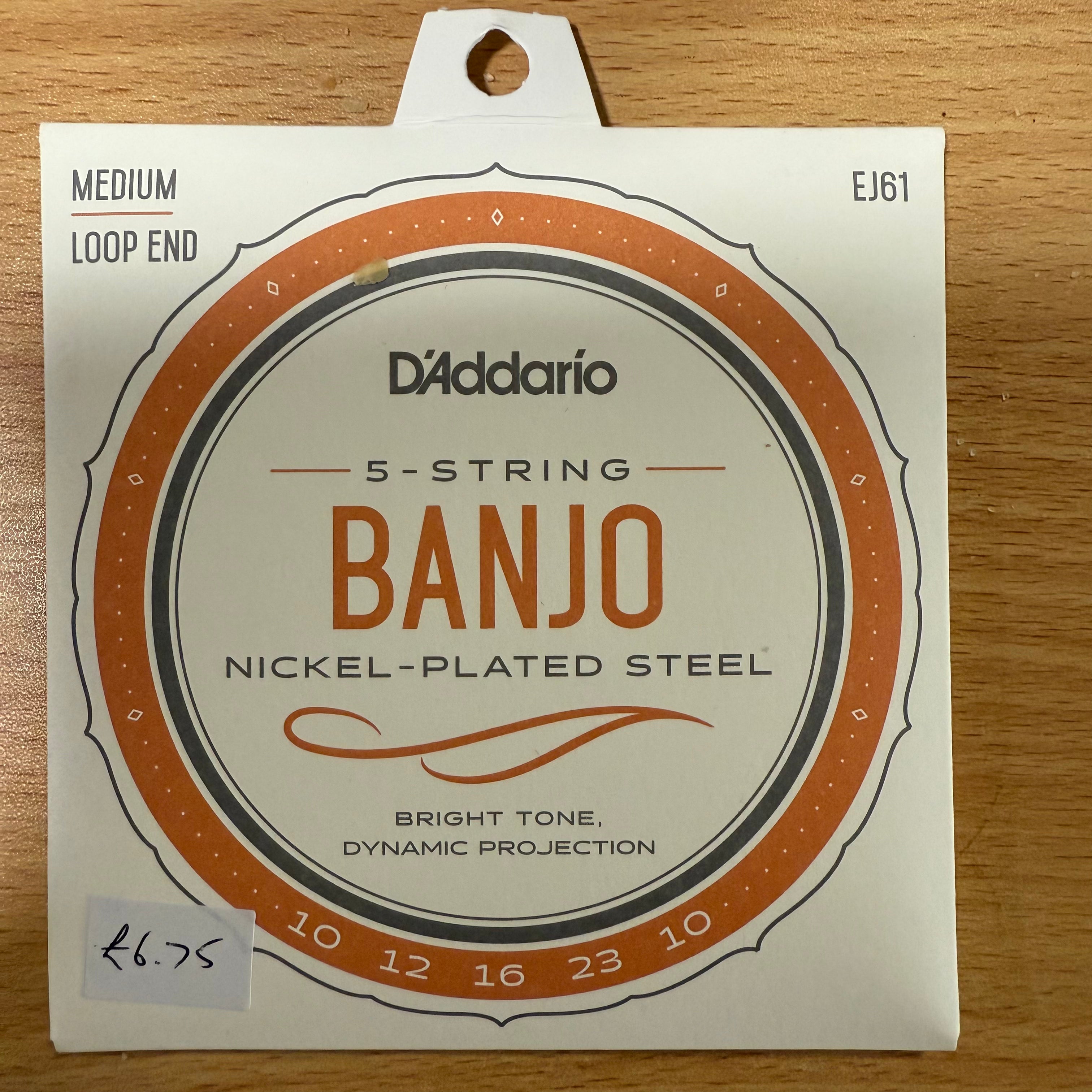 D'Addario EJ61 5-String Banjo Nickel Wound Loop End Strings - 10-23 Medium